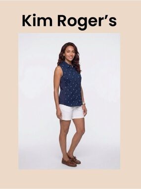 Kim Rogers Navy Sleeveless Collared Button-Up Top Size Petite Large NWT